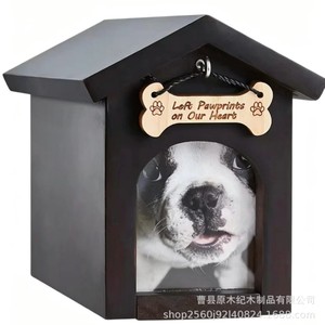 Wooden Pet Urn With Photo Frame Dog Tag Hook <b>Memorial</b> <b>Box</b> For Pet Funeral Supplies Durable Rectangle Shape - Product Image 5