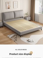 Lit Moderne Simple en Bois Massif pour Chambre à Coucher, Tailles Queen Size (1,8m) et Simple (1,2m), avec Tête de Lit Rembourrée et Panneaux