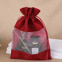Pochette en lin avec cordon de serrage, sac en toile de Jute, sacs en Organza Transparent, vente en gros