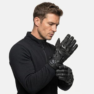 Guantes de Motociclismo SAAR INDUSTRIES de Cuero, Pantalla Táctil, Transpirables, con Cierre de Gancho y Bucle, Protección de Nudillos Antideslizante de TPR - Product Image 1