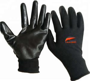 قفازات أمان مخصصة احترافية 13 مقياس بوليستر مضاد للانزلاق نخيل النتريل الأسود - Product Image 1