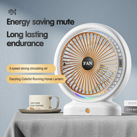 Ventilateur de table mini pliable et portable, rechargeable par USB, avec lumière RGB à effet cheval galopant, idéal pour les voyages et les déplacements professionnels