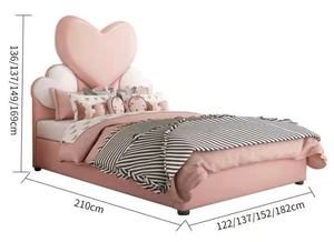 NOVA Neues Design Mädchen Rosa Herzförmiges Gepolstertes Kopfteil Schlafzimmer-Set Möbel Massivholz Kinderbett mit Stauraum - Product Image 2