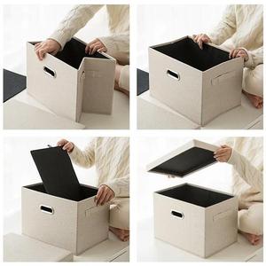 Cotton and Linen Fabric Stackable Storage <b>Bins</b> Closet Shelf Cabinet Clothing Organizer Storage Box with <b>Lid</b> - Product Image 5