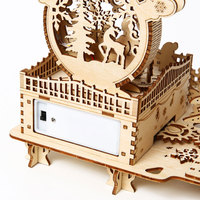 Kit d'assemblage artisanal de boîte à musique de village de Noël avec bonhomme de neige en bois découpé au laser, en gros