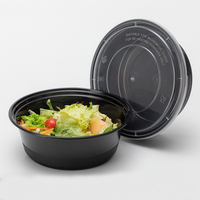 Boîtes d'emballage en plastique transparent noir à emporter jetables de restaurant bols ronds réutilisables de collation de bouffée de boulangerie d'aliments chauds de salade