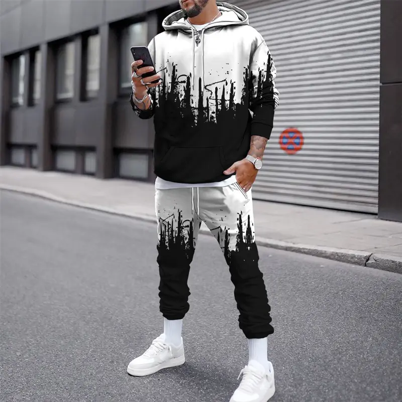 3D alev baskılı erkek eşofman pantolon kazak renkli Sweatpants Hoody çiçek erkek spor 2 parça Set artı boyutu 6XL 5XL