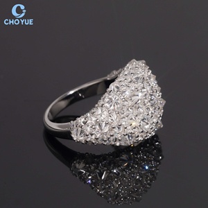 Full Pave Round Moissanite <b>Cocktail</b> <b>Ring</b> Pave Setting 925 Silver Rhodium Plated Women's Luxury Wedding Spiked Iced Out <b>Ring</b> - Product Image 1