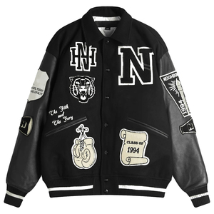 Slight Crop Fit Leather Sleeves Wool <strong>Jacket</strong> <strong>Custom</strong> Embroidery Patches Stadium <strong>Varsity</strong> <strong>Jacket</strong> - Product Image 3