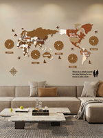 Horloge murale décorative de carte du monde multi-zones noire, grande carte du monde 3D tridimensionnelle, équipée de 5 horloges de villes