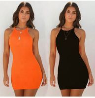 Nouvelle mode pour femmes et filles, mini robe d'été sexy en tricot côtelé sans manches, de couleur unie, moulante et décontractée