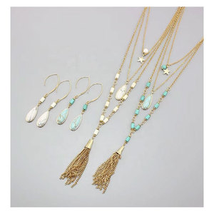 PJ-C484 Conjunto de Collar y Pendientes de Estilo Bohemio con Borlas de Turquesa y Piedras Preciosas, Cadena para Suéter, Joyería de Moda, Regalo de Alta Calidad - Product Image 1