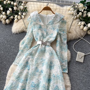 Robe en dentelle florale à manches longues et taille haute, style jeune et mignon, à prix compétitif pour filles - Product Image 5