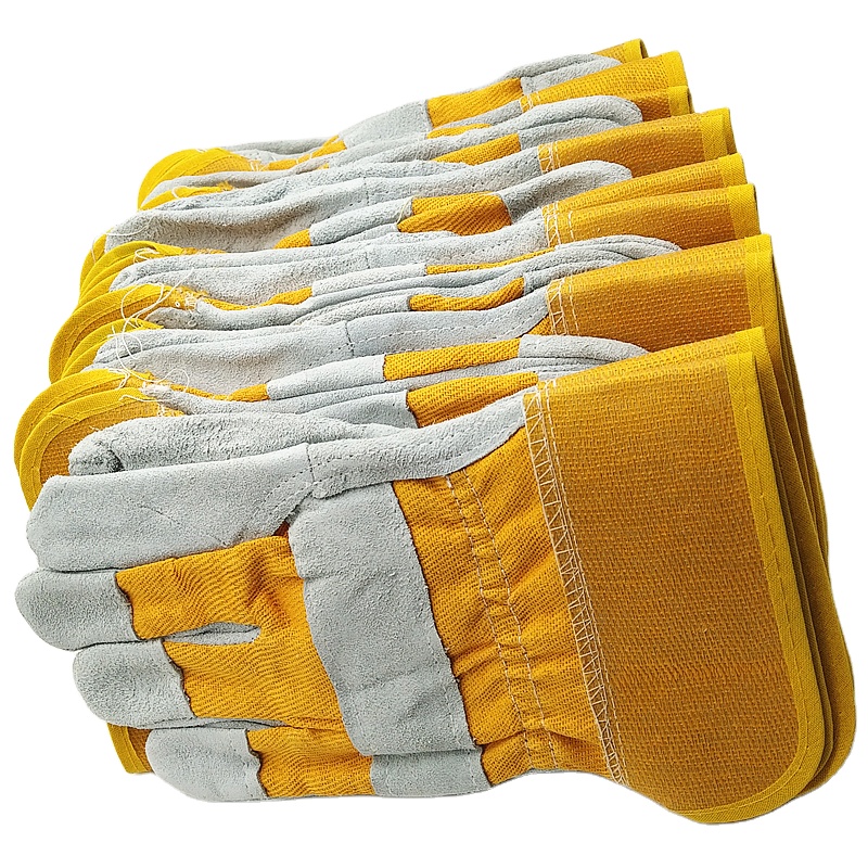 Guantes Protectores de cuero para trabajo de soldadura, protectores de mano de cuero de vaca dividido