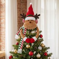 Adorno de árbol de Navidad de felpa suave, decoración para la punta del árbol de Navidad, Papá Noel, muñeco de nieve, reno, adorno para árbol de fiesta navideña