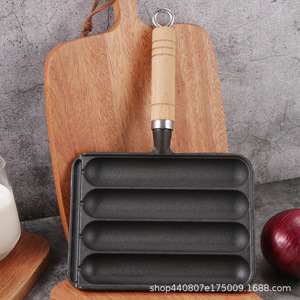 <b>Cast</b> Iron Sausage Grill <b>Pan</b> 4 Compartment Rectangular Non Stick For Baking Starch Sausages Homemade Quail Egg Roasting - Product Image 1