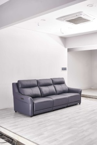 Sofá Reclinable Eléctrico de Cuero Genuino Moderno con Funciones de Masaje y Extensibles, Tres Asientos, Control Remoto - Product Image 3