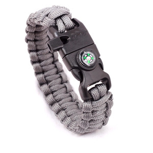 Survival Paracord Bracelet With Compass And Flint Gray Nylon Outdoor Emergency Gear - Product Image 1