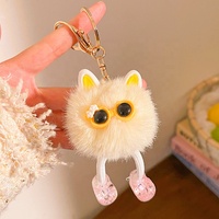 Porte-clés pendentif en peluche mignon style Instagram, motif petit charbon, avec chaîne à quatre maillons et fermoir mousqueton, breloque dessin animé Kawaii pour sacs et voitures
