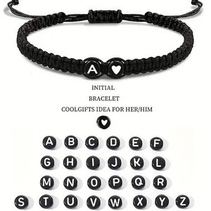 Minimalist Adjustable Black Rope Matching Customized A-Z Initial Letter Heart Braided <b>Couple</b> <b>Bracelets</b> - Product Image 5