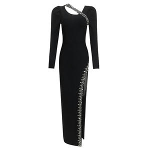 Vespera 时尚高品质女式长袖及地水晶舞会礼服，采用防静电涤棉面料 - Product Image 1