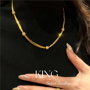Collar de Hueso de Serpiente Multicapa de Plata de Ley, Chapado en Oro, Estilo Retro de Lujo Ligero, para Uso Diario y Fiestas - Product Image 4