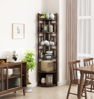 Étagère d'angle en bambou naturel à six niveaux, style chinois moderne, gain de place, présentoir mural pour salon