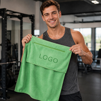 Serviette de sport pour la gym avec poche en filet pour téléphone, se fixe aux équipements de fitness, serviette d'exercice personnalisable avec logo