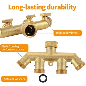 Vanne d'arrêt de collecteur de <span class=keywords><strong>tuyau</strong></span> d'eau en laiton avec 4 robinets d'eau individuels 3/4 et connecteur de <span class=keywords><strong>robinet</strong></span> 3/4 ''à 1/2 - Product Image 3
