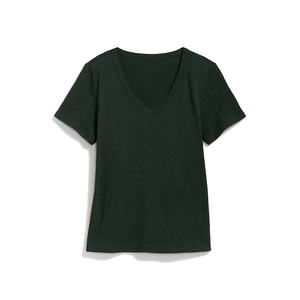 T-shirt décontracté léger à col en V pour femme, en coton tricoté résistant aux plis, design uni à manches courtes, emballage compact - Product Image 1