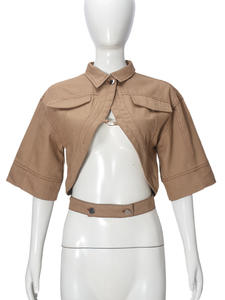 Viviblook Z0115TP01 Women Plus Size Coat Outerwear <b>Cardigan</b> Outdoor Half Sleeved Lapel Jacke Crop Top - Product Image 5