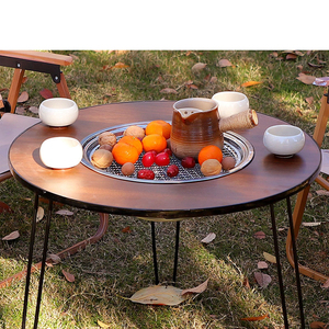 Mesa de Exterior con Parrilla de Carbón Portátil para Camping, Calentador, Olla Caliente, Mesa de Bambú Plegable para Picnic y Viajes - Product Image 4