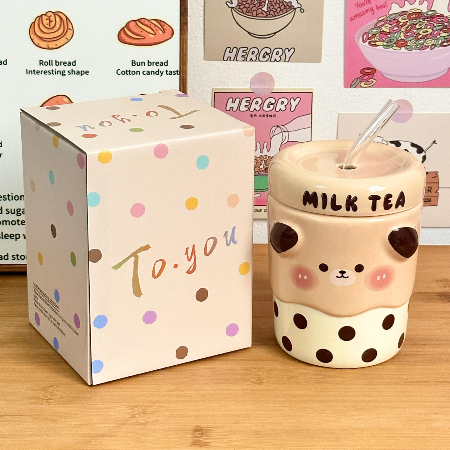 [Color Box Packaging] Pearl Straw Cup - Bear