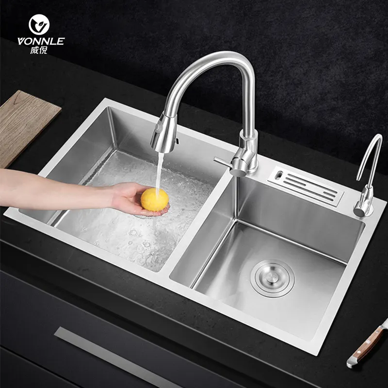 Thickened tank body sink kitchen 304 stainless steel sink kitchen kitchen double sink