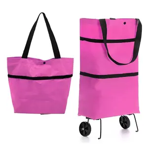 Süpermarket için tekerlekler naylon Polyester katlanabilir Shopper tekerlekli çantalar ile özel katlanır alışveriş