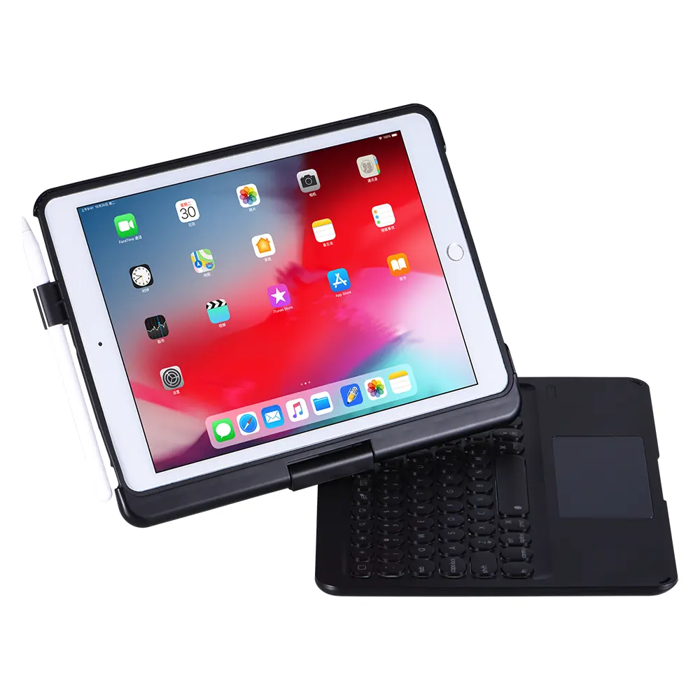 Neue Drahtlose Hintergrundbeleuchtete 360 Drehen Tablet PC BT Tastatur Fall für iPad 10,2 7th gen