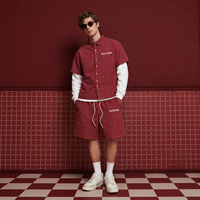 Ensemble 2 pièces streetwear personnalisé à marque privée, 420 GSM, motif écossais, faux chemise deux pièces et short assorti, fabricant OEM