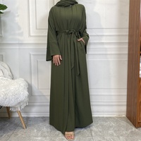 Müslüman Kadınlar Yazlık 2 Parça Krep Abaya Takımı Düz Renk Açık Abayalar İç Elbise Kombin Hijab Dahil 10 Renk Doğal Sade