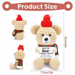Orso positivo all'uncinetto divertente bambola orso all'uncinetto con carta morbida lana fatta a mano rallegrare i regali di incoraggiamento per gli amici - Product Image 4