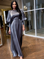 Robe élégante en satin à fines bretelles pour femmes, manches longues, manches lanternes, transfrontalière, Europe, États-Unis, RTS 2025