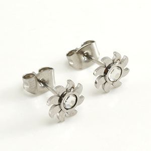 ZOGXIN Flower <b>Stud</b> Earrings Gold Steel Color Bezel Setting <b>Titanium</b> Steel For Women - Product Image 2