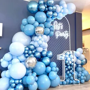 Kit de arco de globos de macarrón azul para decoración de fiesta de cumpleaños, globos de látex de aluminio para boda, fiesta de cumpleaños, Baby Shower, niños