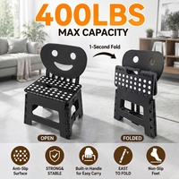 Tabouret pliant avec dossier de 9 pouces, banc pliant portable en plastique épaissi avec dossier motif Smiley de dessin animé pour le voyage