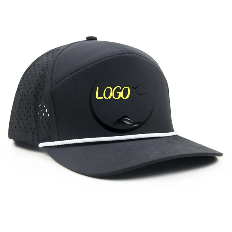 Oem ouruidan Logotipo Personalizado 5 Panel Nylon Cuerda Snapback Cap,Flat Bill sin estructura Gorras, Impermeable Laser Cut Hole Perforated Hat