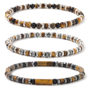 Bracelet pour homme en perles d'œil de tigre jaune et pierre Ximang, style rétro simple, transfrontalier Europe et Amérique, en stock, vente en gros - Product Image 1