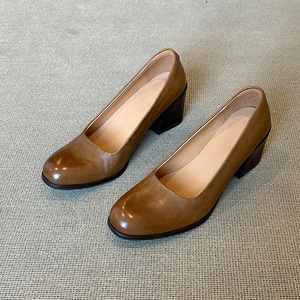 New Essential Trending Comfort Summer Boots Handmade Genuine Sheep Leather Latel Round Toe Square <b>Heel</b> 5cm Pumps Women's - Product Image 3