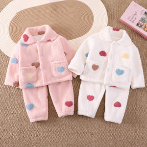 Pijamas de lana de dibujos animados para niñas de otoño e invierno con cárdigan transpirable, conjunto de ropa de casa al por mayor - Product Image 1