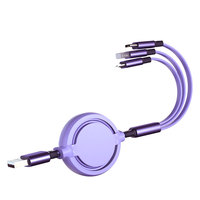 1M 3 In 1 Pengisian Kawat Teleskopik Three-In-One, Kabel Data untuk Ip Android Tipe-C Ponsel Universal Kabel Usb
