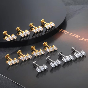 Titanium Cartilage Stud <b>Earrings</b> F136 Stainless Steel Prong Setting Crystal Ear Jewelry Unisex Party Fashion Piercing Jewelry - Product Image 2