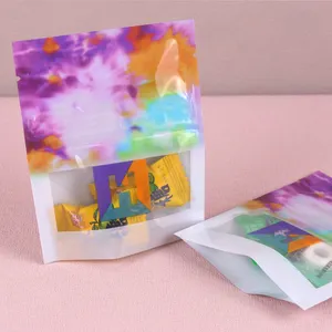 Sacchetti stampati personalizzati sacchetto di Mylar a prova di odore sacchetti a chiusura lampo pacchetto di gomma di gelatina sacchetto richiudibile da 3.5g Mylar personalizzato con finestra trasparente